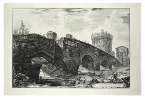 Veduta del Ponte Lugano sull'Anione - Original Etching by G. B. Piranesi 1763
