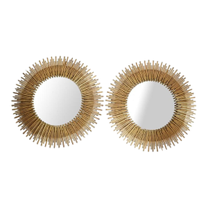 Pair, Late 20th Century Handmade Brass Sunburst Wall Mirrors Mid-Century Modern