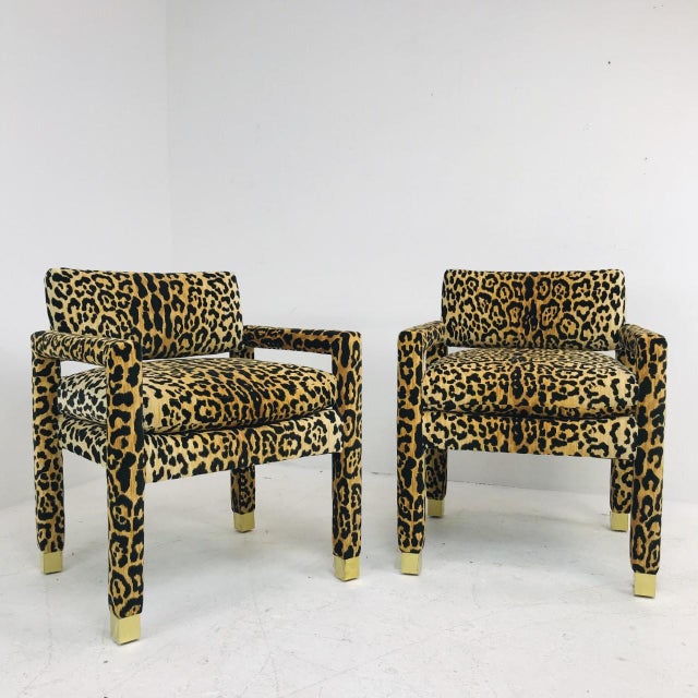 Leopard Parsons Chairs With Brass Sabots, Custom - A Pair For Sale In Dallas - Image 6 of 12