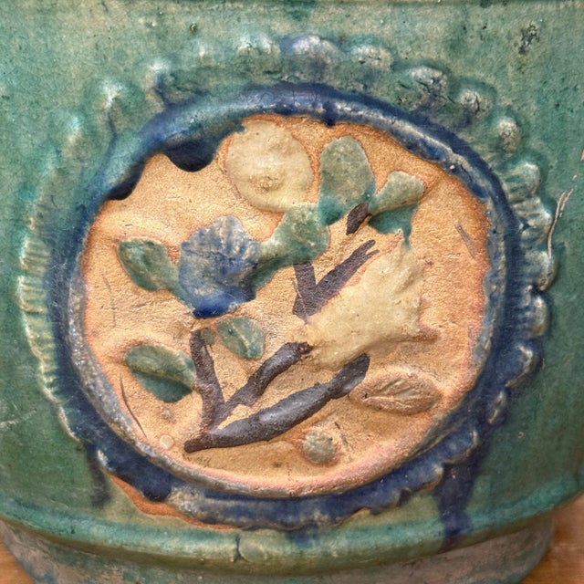 Late 20th Century Green Planter with Floral Relief Design For Sale - Image 9 of 12
