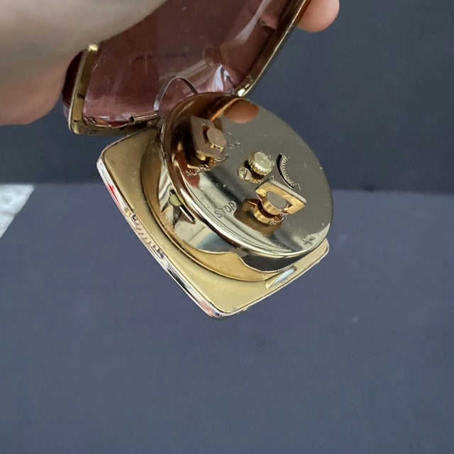 Burgundy Vintage Linden Travel Alarm Clock in Leather Case For Sale - Image 8 of 9