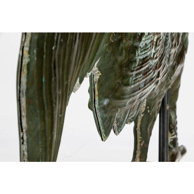 Metal Antique Mounted Full-Bodied Rooster Weathervane Sculpture For Sale - Image 7 of 11