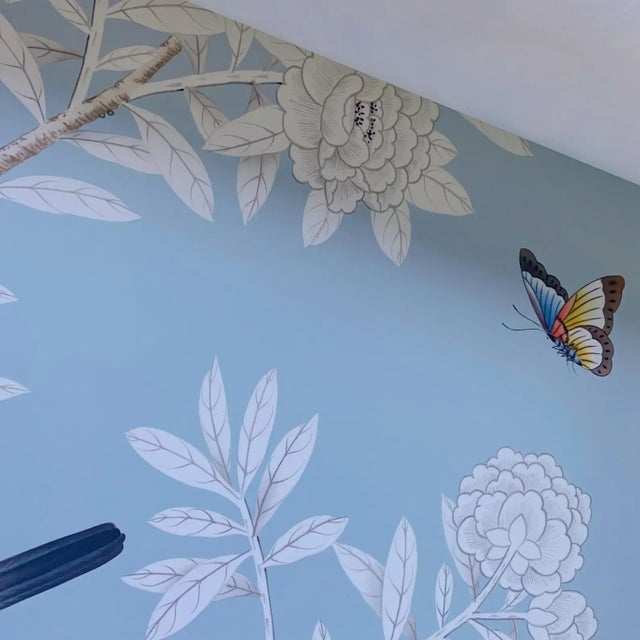 2020s 20" *40"/Panel, a Set of 2 Panels Blue Chinoiserie Printed Wallpaper Panels, Unframed - A Pair0 For Sale - Image 5 of 6