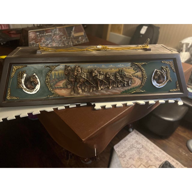Wood Vintage Budweiser Rare Collectible Clydesdale and Wagon Billiards Light For Sale - Image 7 of 12