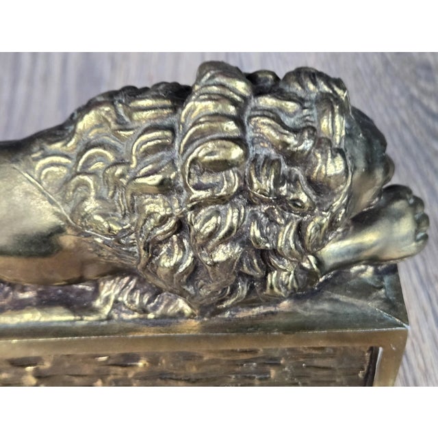 Vintage a & M Leatherlines, New York Brass Sleeping Lion Bookends For Sale - Image 10 of 11