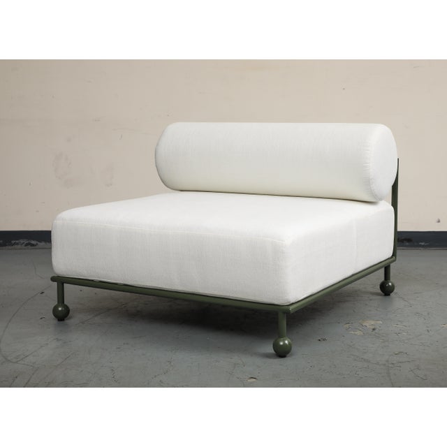 Modern Outdoor Lounge Chair With Olive Green Stainless Steel Frame For Sale - Image 17 of 17