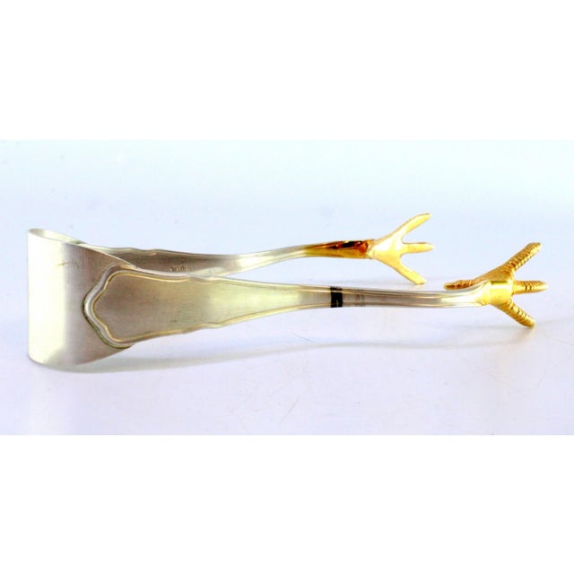 Silver Ice Tongs in the shape of Golden Bird Claws For Sale - Image 5 of 7
