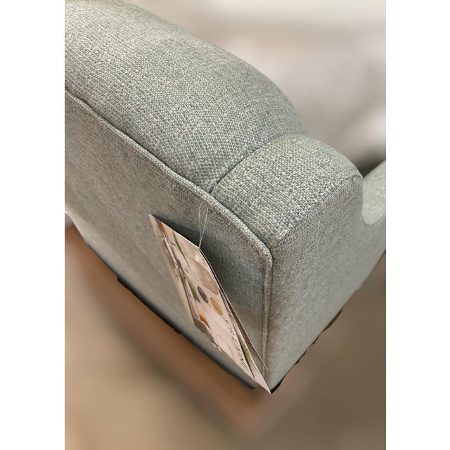 French Country C. R. Laine Kendrick Swivel Chair 545-05sw Upholstered in a Soft, Neutral Toned Thibaut Everly Spa Blue Fabric For Sale - Image 3 of 18