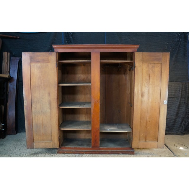 Brown Primitive Antique American Victorian Poplar Closet Cupboard Linen Press Cabinet For Sale - Image 8 of 18