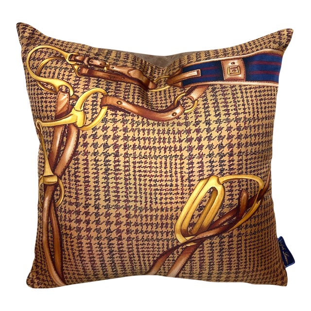 Ralph Lauren Houndstooth Equestrian Vintage Silk Scarf Pillow Chairish