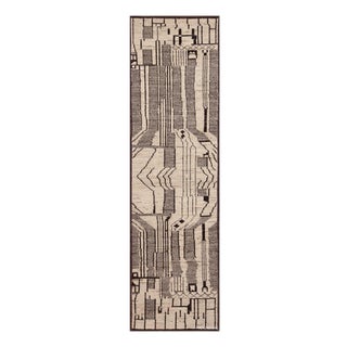 Tribal Primitive Cream and Charcoal Color Modern Hallway Runner Rug For Sale