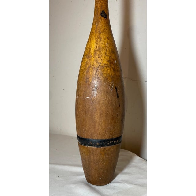 Antique 19th Century Handmade 3lbs Folk Art Wood Exercise Weight Indian Club Pin For Sale - Image 12 of 16