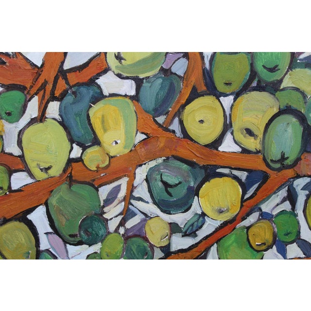 Beautiful large oil painting of Apple Tree in calming green and light blue. Size 40X30. Sides are painted with picture...