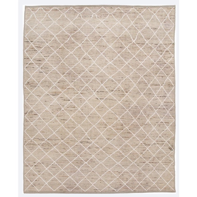 Modern Moroccan-Style Beige Tribal Wool Rug For Sale - Image 13 of 13