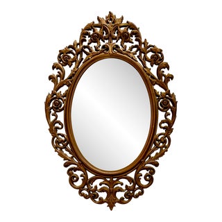 Vintage Rococo Gold Gilded Oval Mirror For Sale