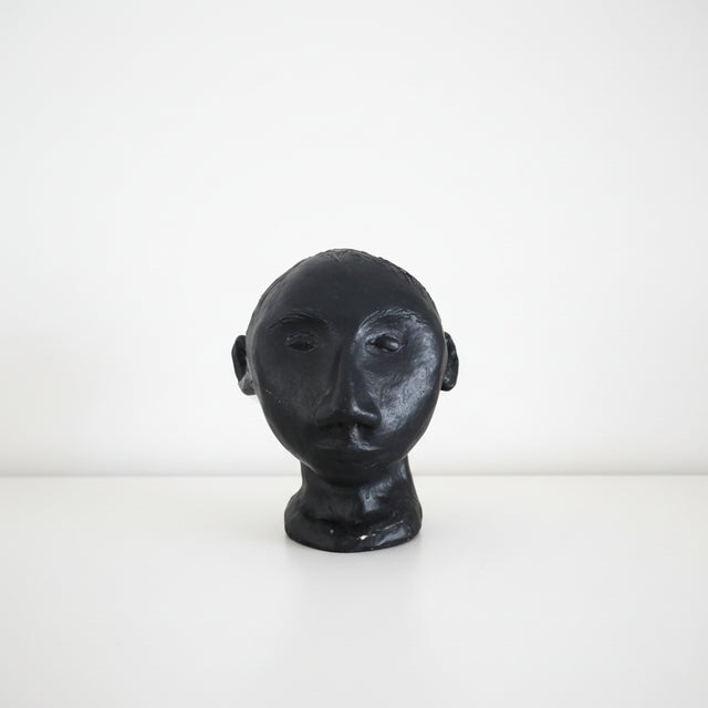 1980s Modernist Studio Pottery Black Ceramic Sculpture of a Human Head, 1980s For Sale - Image 5 of 8