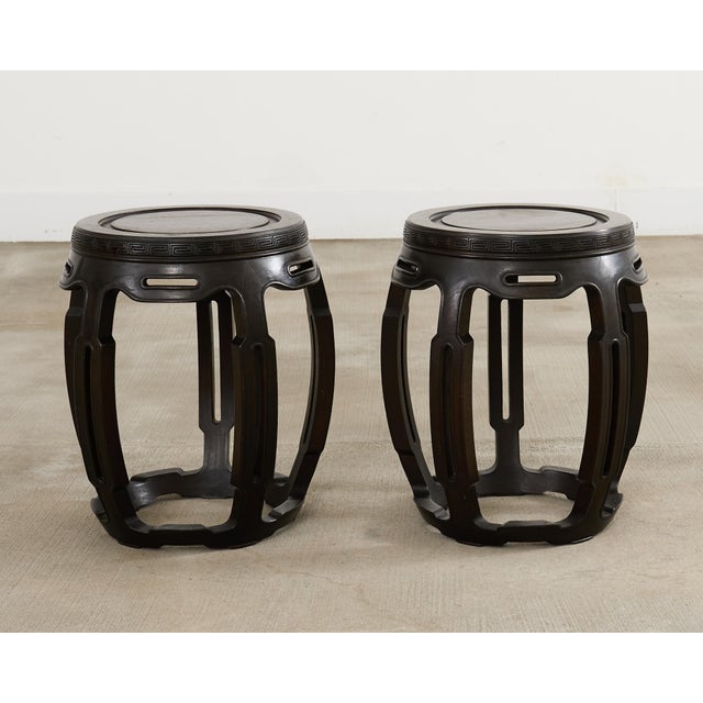 Chinese Pair of Chinese Export Hardwood Garden Stools or Drink Tables For Sale - Image 3 of 12