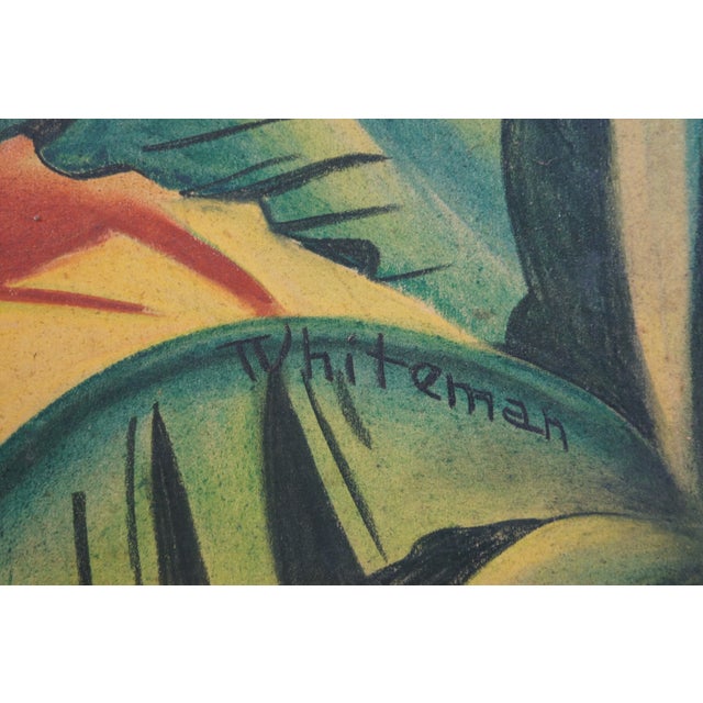 Ornamental & Decorative Materials Mid 20th Century Monumental Bohemian Tiki Pastel Painting Tropical Nude Mid-Century Modern Faux Bamboo Frame 66" For Sale - Image 7 of 12