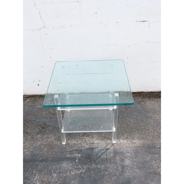 Transparent Hollywood Regency Lucite Glass Top Side End Table 6382 For Sale - Image 8 of 15