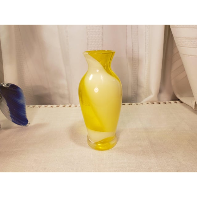 Vintage Italian Mid Century Modern Blown Vivid Yellow and White Swirl