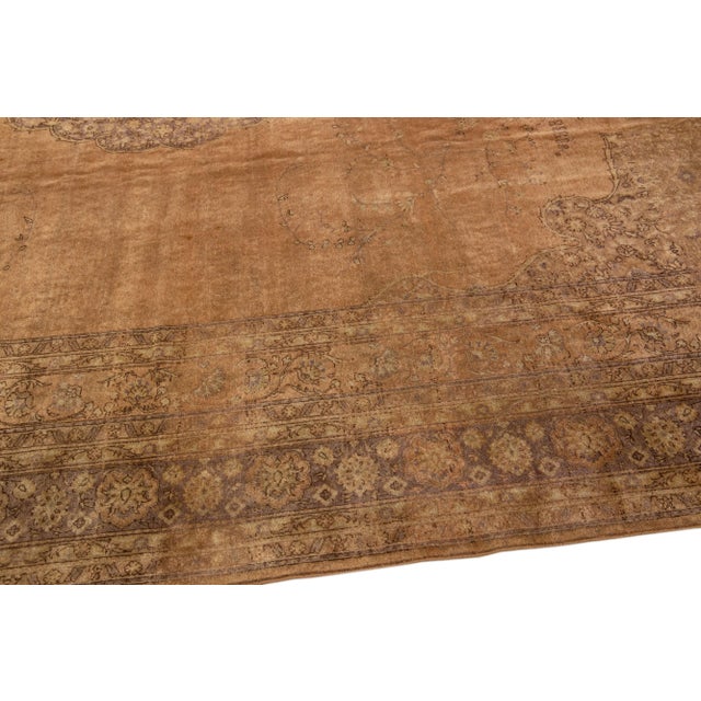 Textile 1900s Antique Sivas Handmade Medallion Designed Brown Wool Rug For Sale - Image 7 of 8