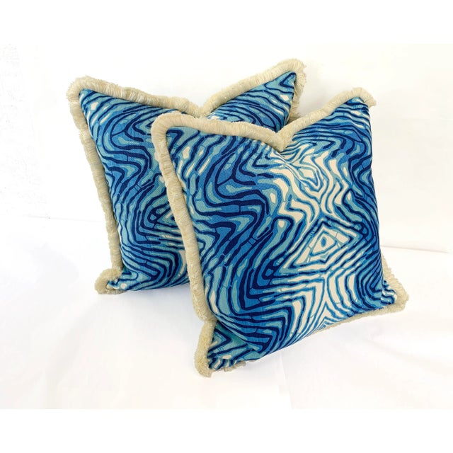 Artisan “Wavelength” Ultramarine Sustainably Handprinted on Hemp/Cotton Twill Pillow Cover - For Sale - Image 4 of 7