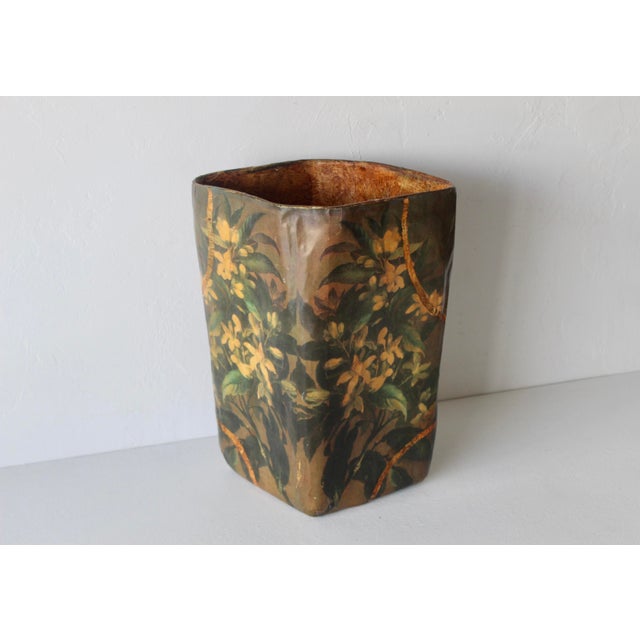 R Pulvermacher Art Nouveau Paper Mache Floral Wrapped Wastebasket Vintage For Sale - Image 15 of 18