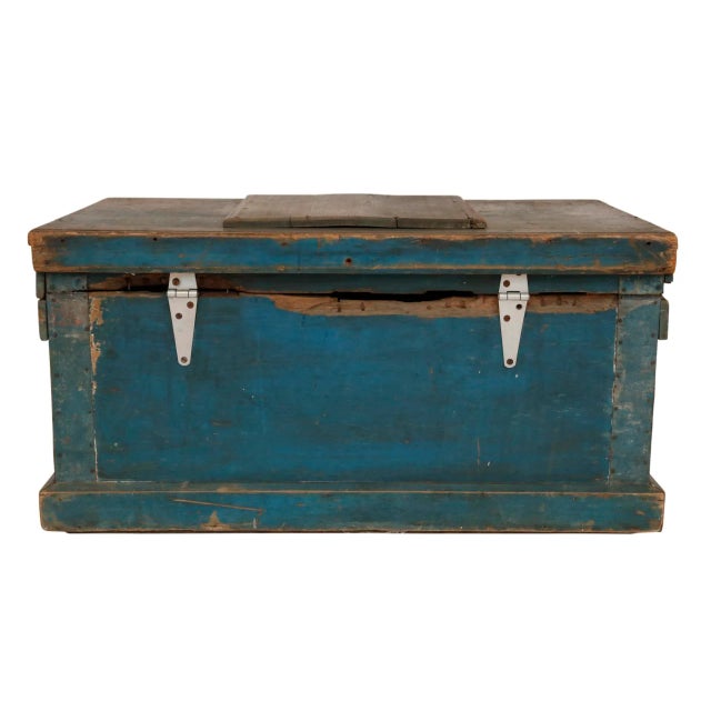 Blue Early 20th Century Primitive Blue Blanket Chest For Sale - Image 8 of 11