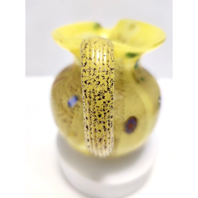 1980s Vintage Yellow Opaline Handblown Glass Jug with Murrines and Silver Flakes, 1980s For Sale - Image 5 of 11