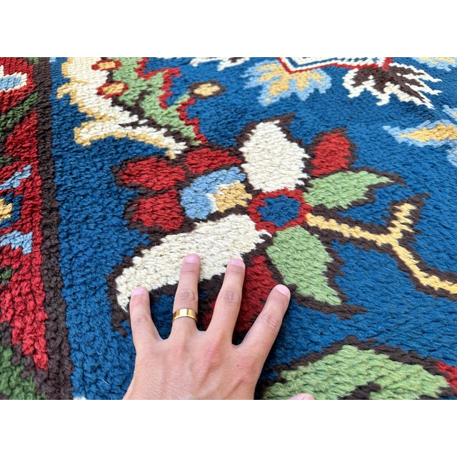 Textile Blue Moroccan Art Deco Hand-Knotted Wool Rug - 7'5" X 4'2" For Sale - Image 7 of 10