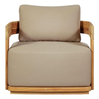 Eclipse Outdoor Solid Teak Wood Chair - Light Brown Fabric For Sale