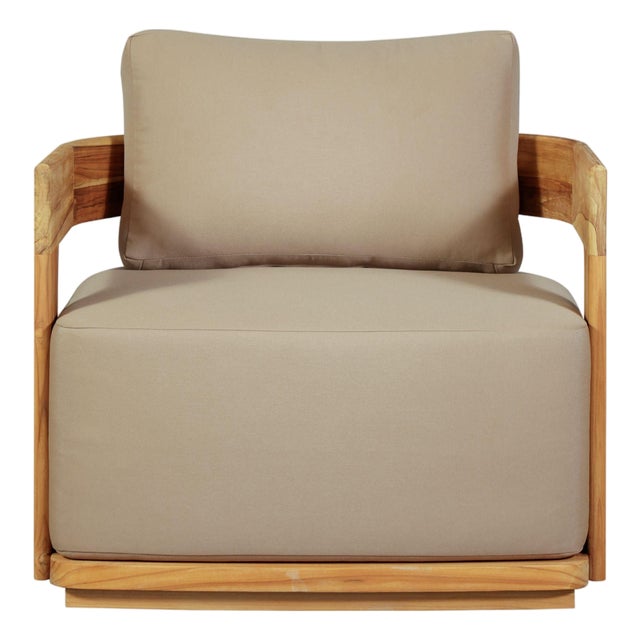 Eclipse Outdoor Solid Teak Wood Chair - Light Brown Fabric For Sale