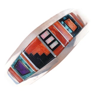 Larry Castillo Navajo Multistone Channel Inlay Cuff Cuff Bracelet For Sale