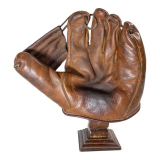 Early 20th Century Leather Western's Baseball Glove on Display Stand For Sale