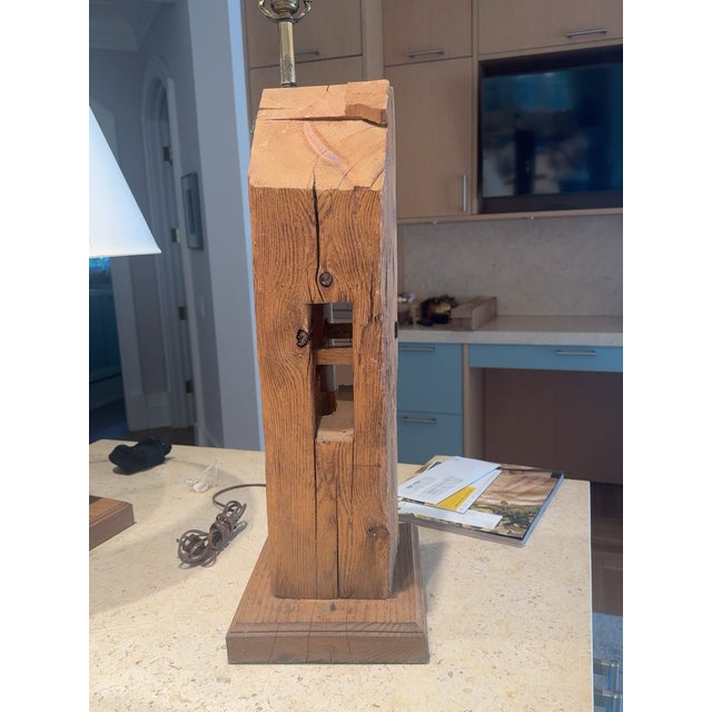 1960s California Modern Sculptural Wood Lamps With/Leonard R. Foss Shades Palm Springs - a Pair For Sale - Image 9 of 12