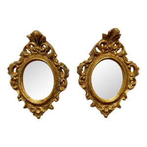 Pair Petite Vintage Giltwood Italian Florentine Mirrors