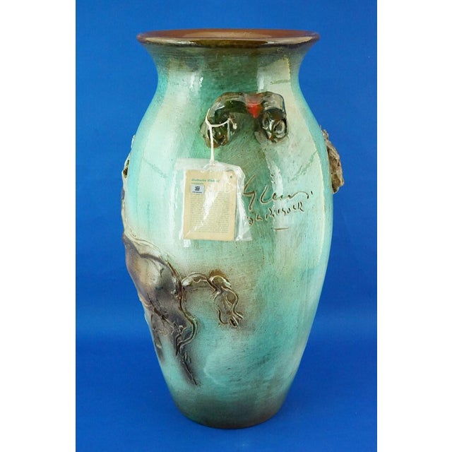 Large Futuristic Modern Majolica Vase with Horses Relief by Umberto Ghersi, Albisola, Italy, 1950s For Sale - Image 3 of 18