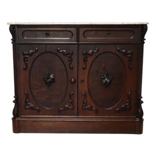 Renaissance Revival Carved Walnut Marble Top Sideboard With Grape Clusters C1890 For Sale