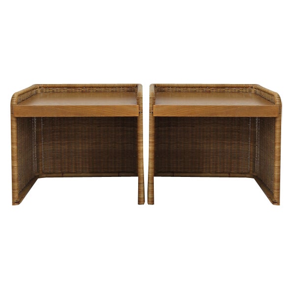 Italian Rattan Bedside Tables, 1950s, Set of 2 For Sale