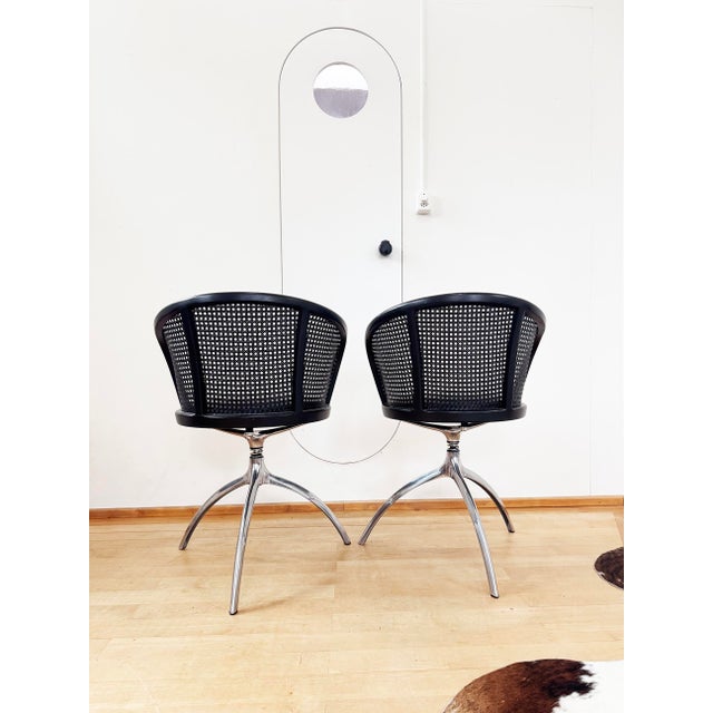 Postmodern 1990s Set of 4 Paolo Rizzatto Alias 901 Young Lady Chairs Black Seat & Cane, Aluminum For Sale - Image 3 of 18