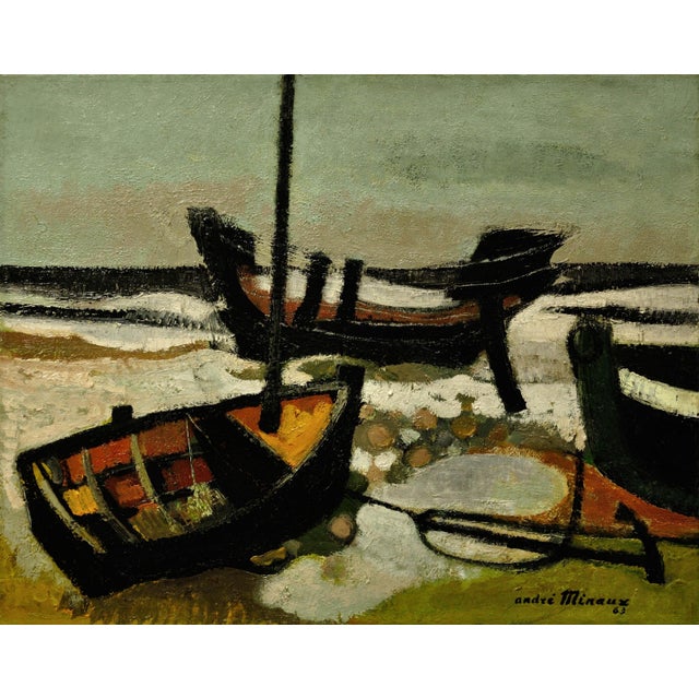 André Minaux. French ( b.1923 - d.1986 ). Les Barques Échouées, 1963. Oil On Canvas. Signed & Dated 1963 Lower Right....