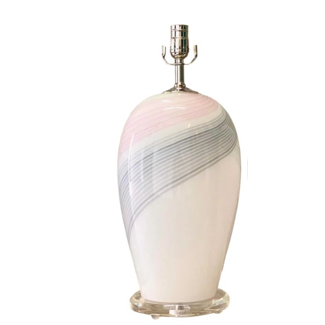 White Vintage Regency Swirl Murano Glass Lamps For Sale - Image 8 of 12