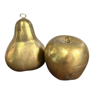 Vintage Brass Pear & Apple Decorative Sculptures - Set of 2 For Sale