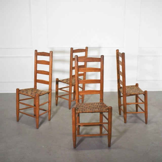 Antique Early American Ladder Back Splint Woven Seat Side Chairs - Set of 4 For Sale - Image 10 of 11