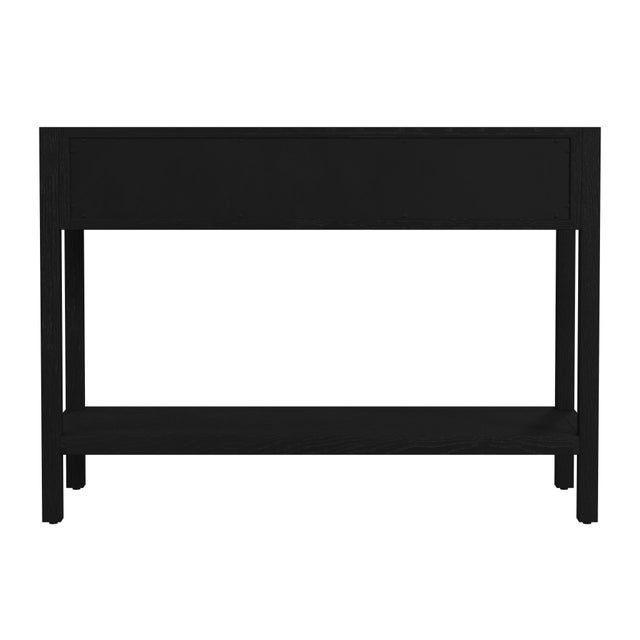 Lark 44 in. W Rectangular Wood 2 Drawer Console Table with Lower Open Shelf, Washed Black For Sale In Chicago - Image 6 of 8