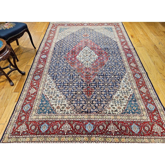 Persian Antique Persian Tabriz Area Rug. Hand-Knotted Wool, Herati Geometric Pattern, Navy & Red, 6x10 For Sale - Image 3 of 16