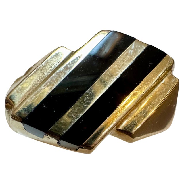 Two Stripes Black Onyx Men's Ring 14 Karat Yellow Gold, Size 11, UNISEX For Sale - Image 15 of 18
