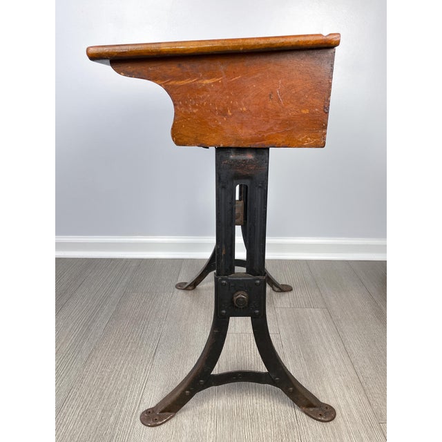 Vintage Heywood Wakefield Eclipse Wood & Cast Iron School Desk and
