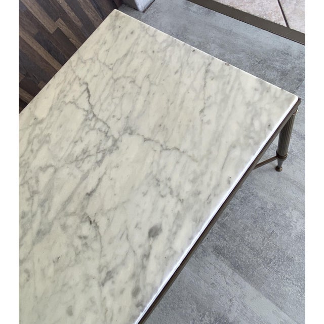 Vintage Coffee Table in White and Grey Marble with Gilt Brass Metal Frame, 1960s For Sale - Image 14 of 18