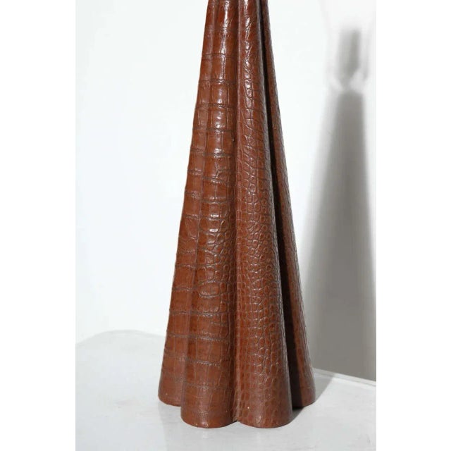 Paul Dupré-Lafon Paul Dupre-Lafon Style Scalloped Brown Alligator Leather Table Lamp, C. 1940s For Sale - Image 4 of 7